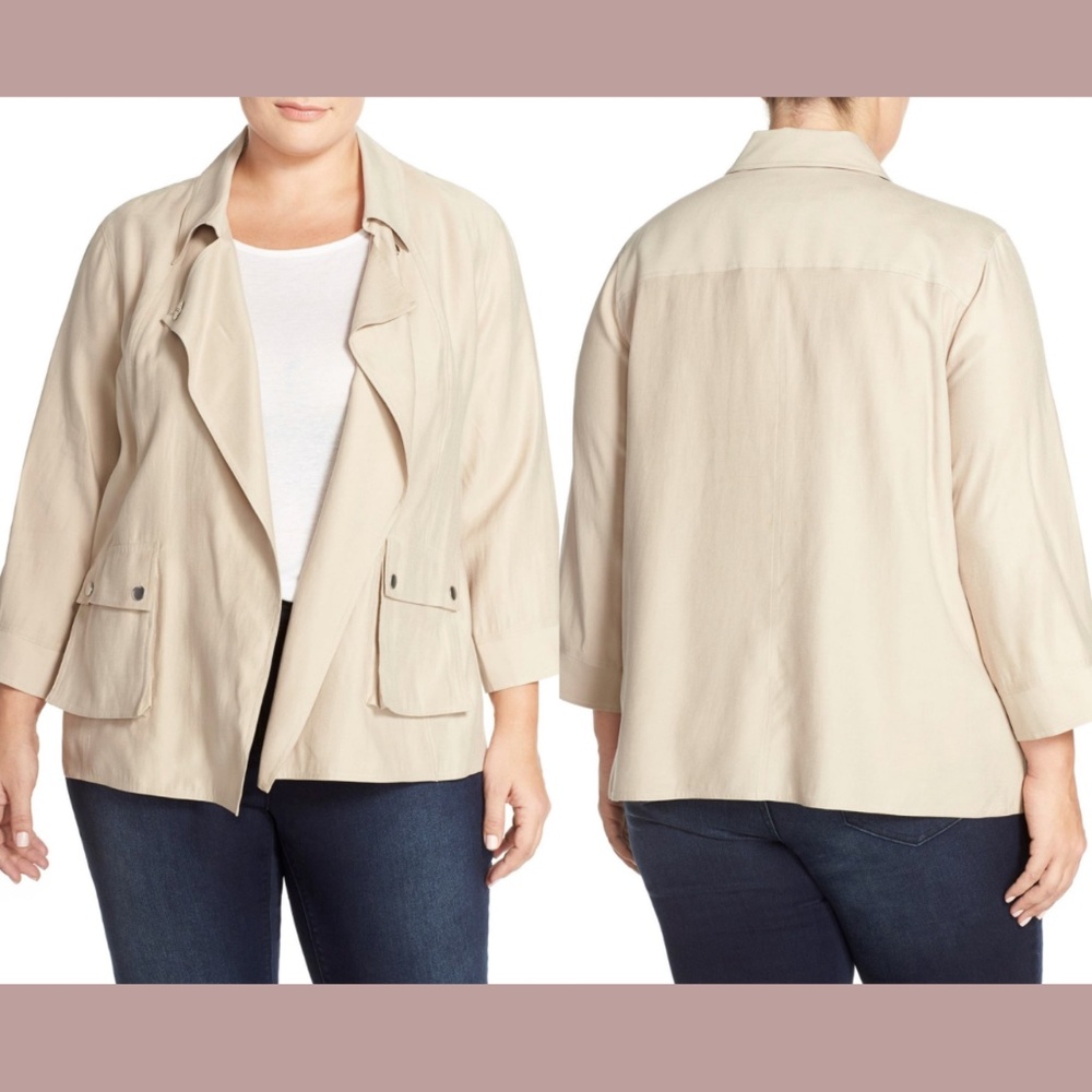 NWT‎ SEJOUR [PLUS Size 16W ] Pocket Detail Swing Jacket in Beige